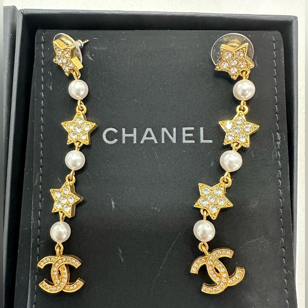 Stunning Gold Chanel Earrings Stars , Pearls and sparkle - gently worn